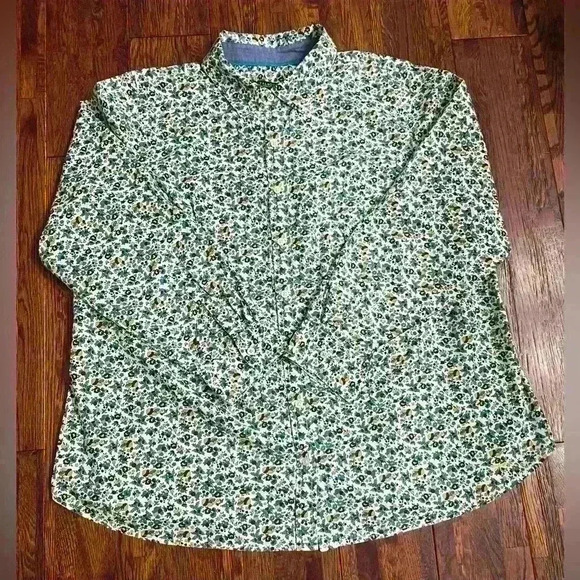 TALBOTS Ditsy Floral Mushroom Button Down Shirt in Blue/Green/Yellow - Picture 1 of 9